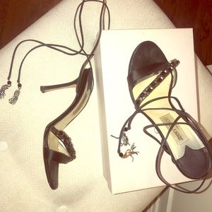 Jimmy Choo Black strappy ankle tie sandal